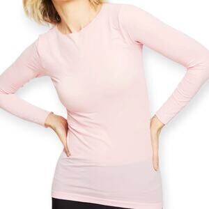 AMB Solid Raw Edge Second Skin Top Candy Pink Long Sleeve One Size